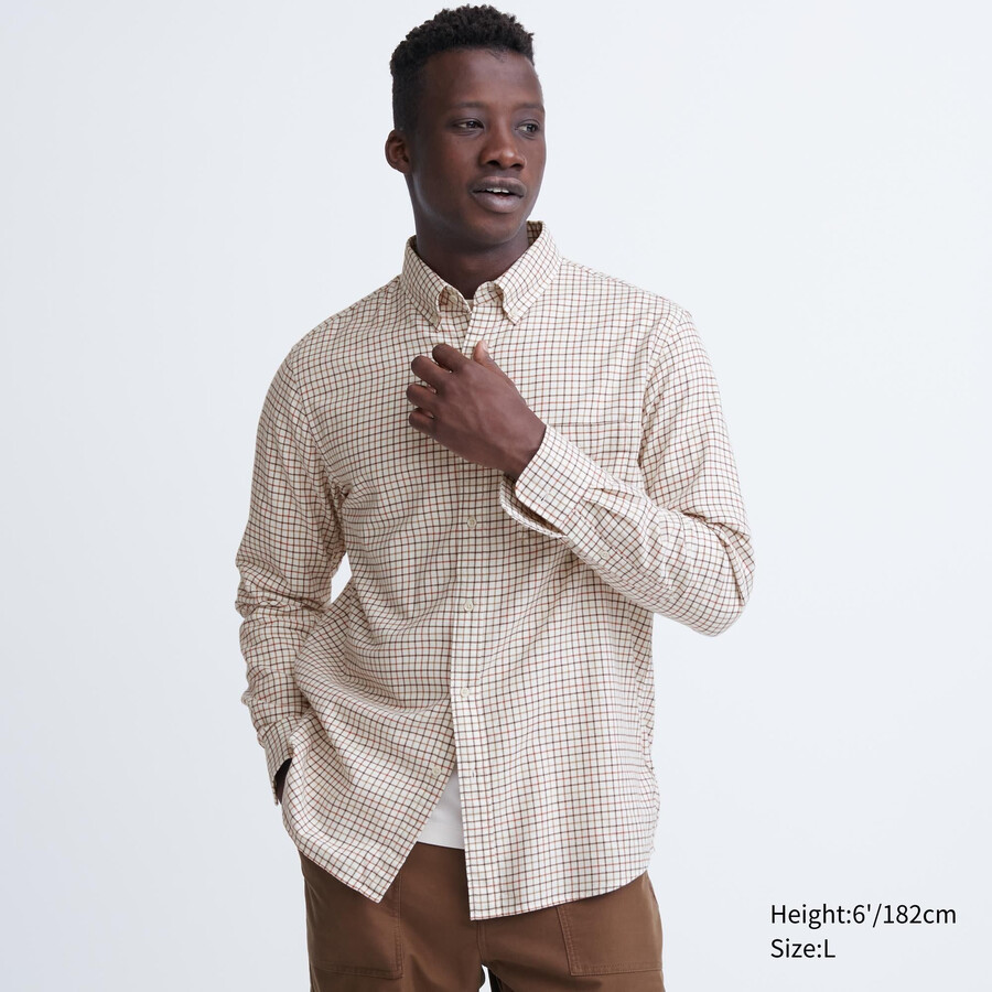 moške srajce uniqlo flanel regular fit z ovratnikom in gumbi bele barve