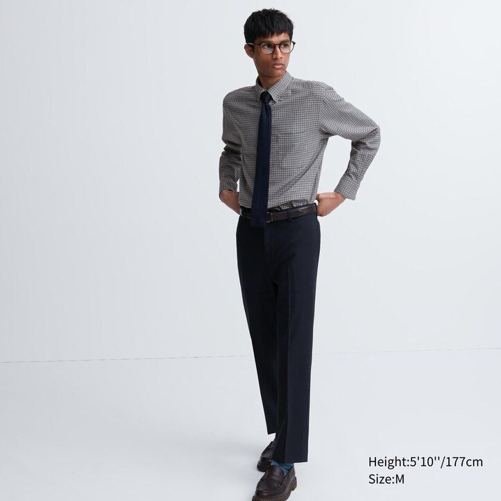moške srajce uniqlo flanel regular fit z ovratnikom in gumbi bele barve