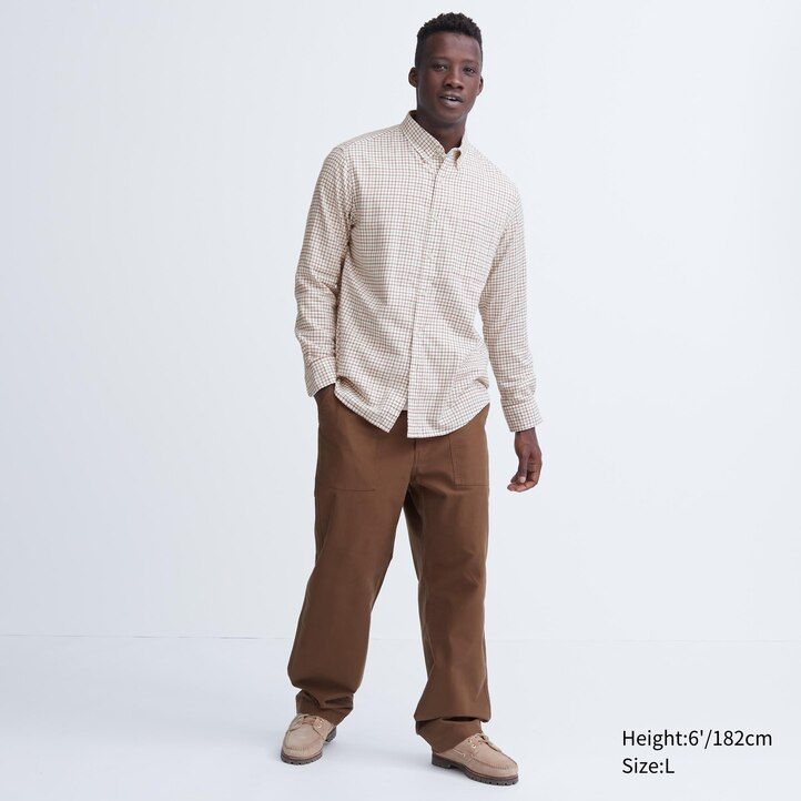 moške srajce uniqlo flanel regular fit z ovratnikom in gumbi bele barve