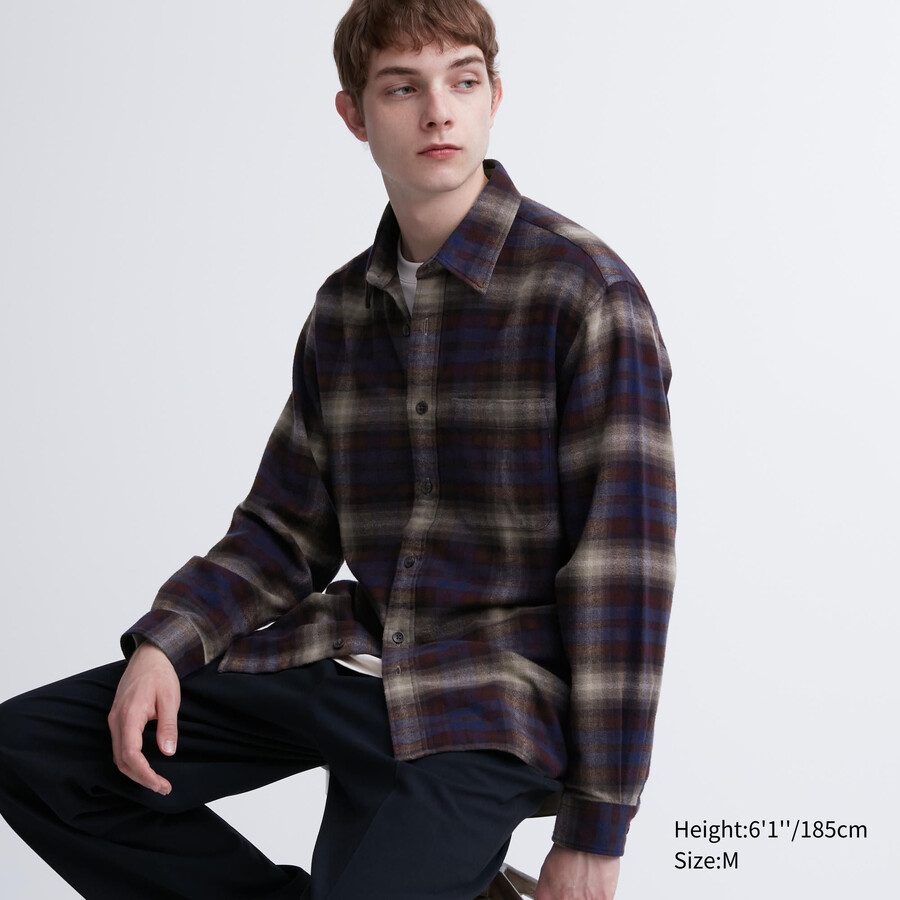 moške srajce uniqlo flannel regular fit s karirastim ovratnikom bordo
