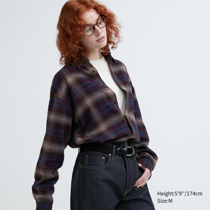 moške srajce uniqlo flannel regular fit s karirastim ovratnikom bordo