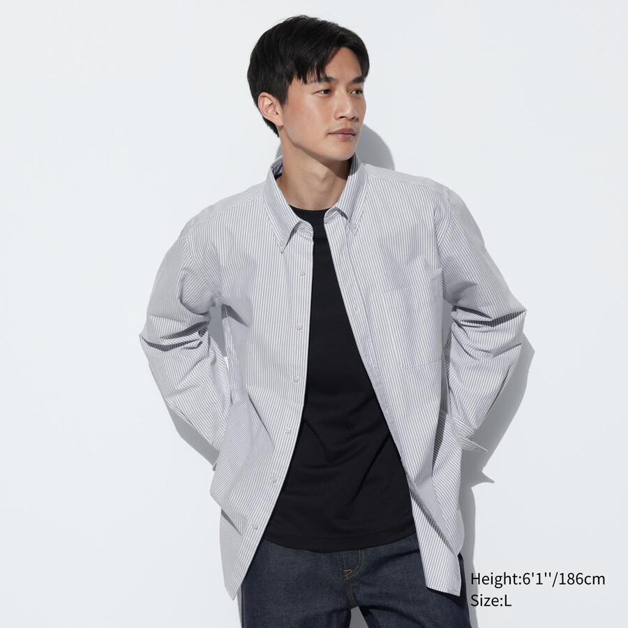 moške srajce uniqlo regular fit z oxfordskim ovratnikom v sivi barvi