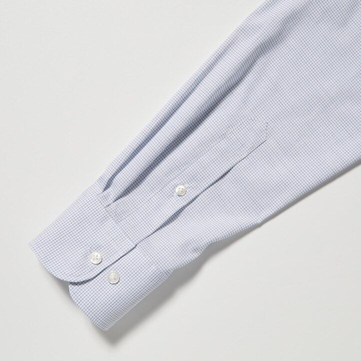 moške uniqlo easyre stretch slim fit kariraste srajce z delno izrezanim ovratnikom modre barve