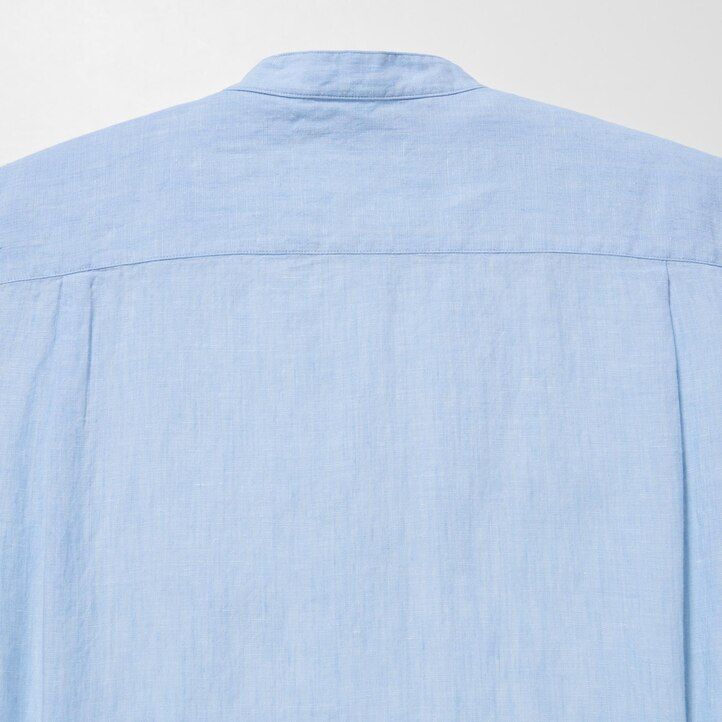moška majica uniqlo 100pct premium linen regular fit srajca z ovratnikom grandad modra