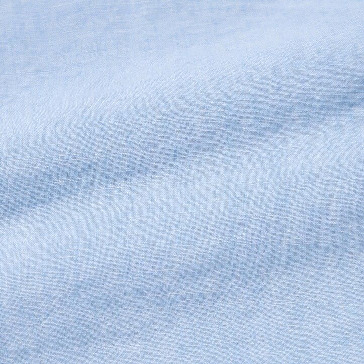moška majica uniqlo 100pct premium linen regular fit srajca z ovratnikom grandad modra