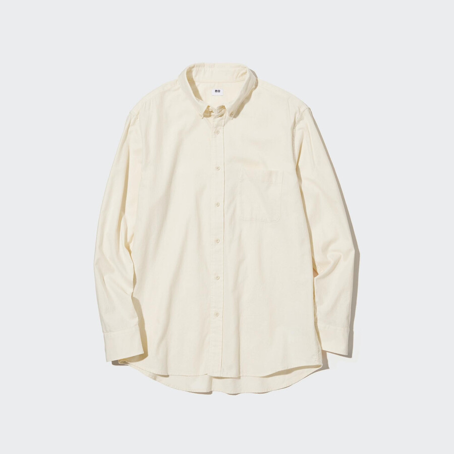 moške srajce uniqlo flannel regular fit z gumbi in ovratnikom bele barve