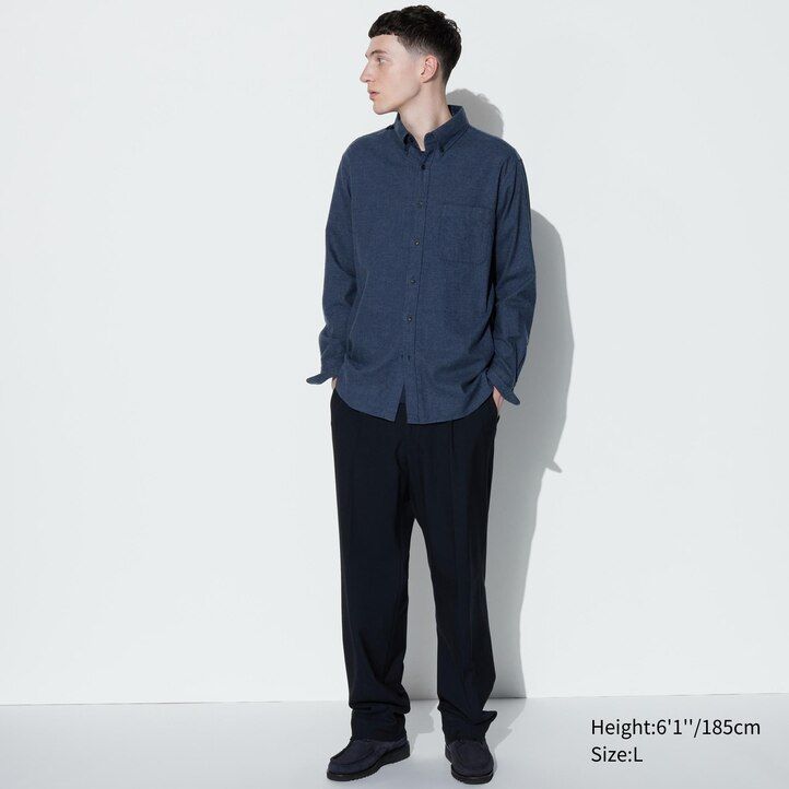 moške srajce uniqlo flannel regular fit z gumbi in ovratnikom bele barve