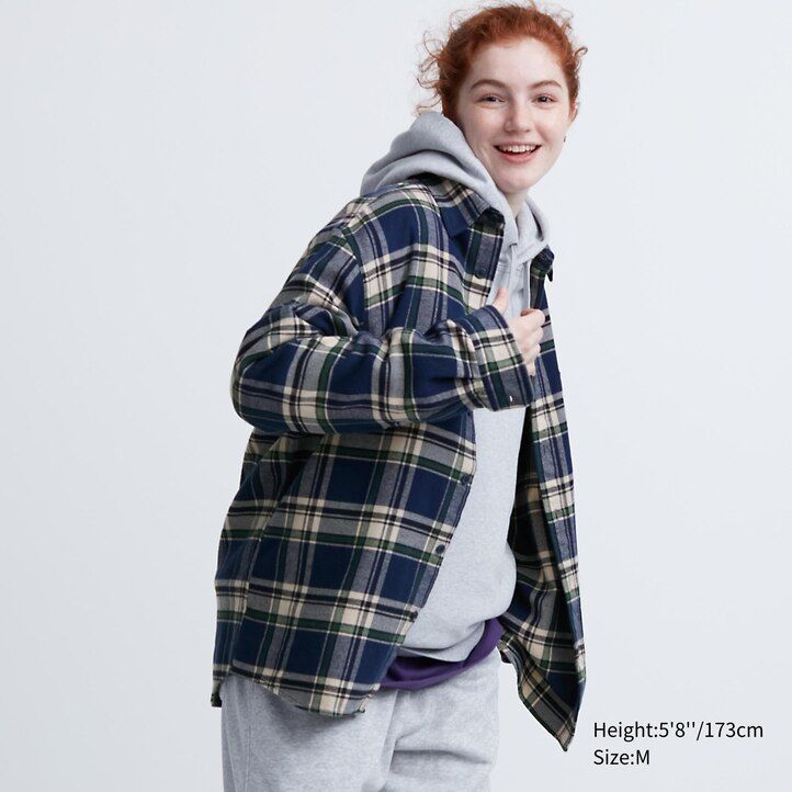 moške srajce uniqlo flannel regular fit s karirastim ovratnikom modre barve