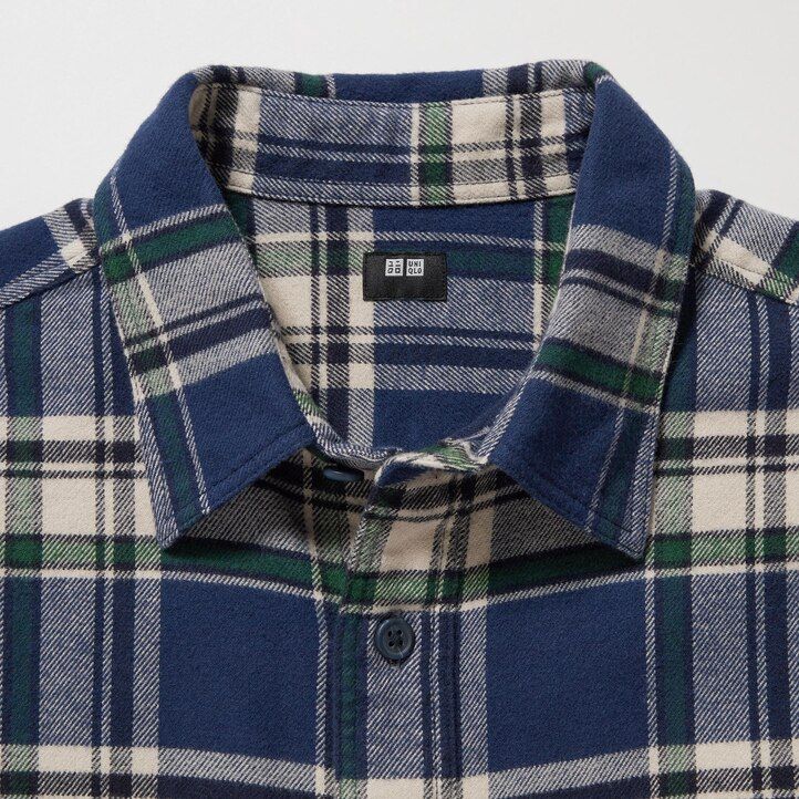 moške srajce uniqlo flannel regular fit s karirastim ovratnikom modre barve