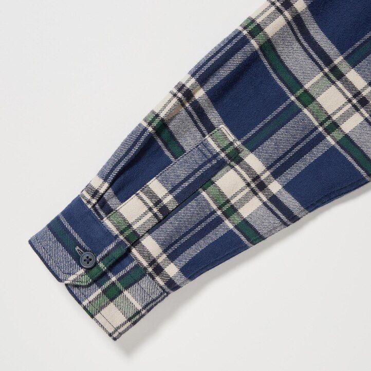 moške srajce uniqlo flannel regular fit s karirastim ovratnikom modre barve