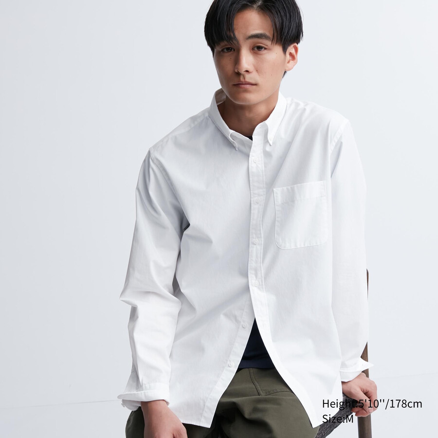 moške srajce uniqlo extra fine cotton broadcloth regular fit z ovratnikom na gumbe bele barve