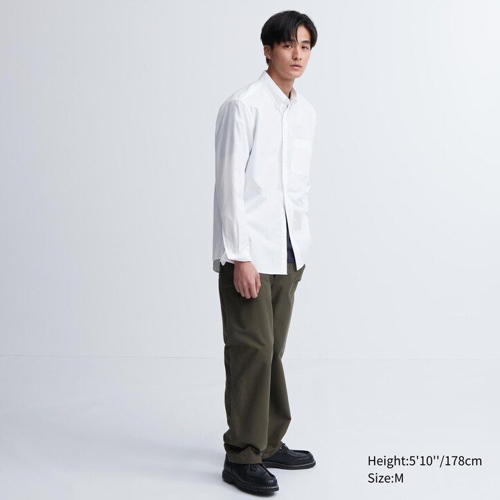 moške srajce uniqlo extra fine cotton broadcloth regular fit z ovratnikom na gumbe bele barve