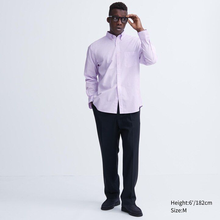moške srajce uniqlo extra fine cotton broadcloth regular fit z ovratnikom na gumbe bele barve