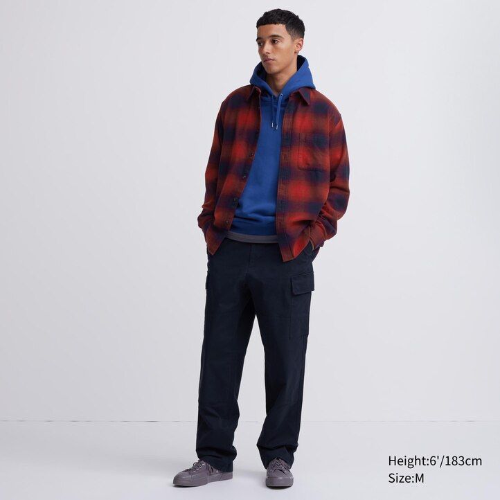 Črna moška flanelasta karirasta majica s kratkimi rokavi uniqlo regular fit z običajnim ovratnikom