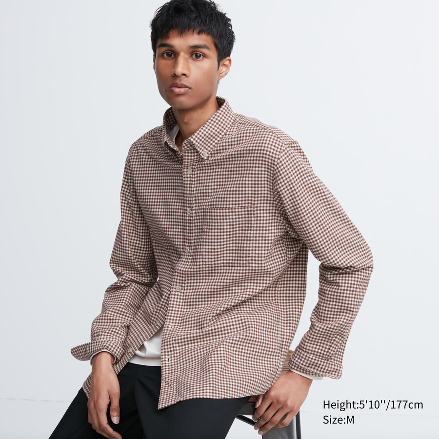 moške rdeče flanelaste srajce uniqlo regular fit z ovratnikom in gumbi