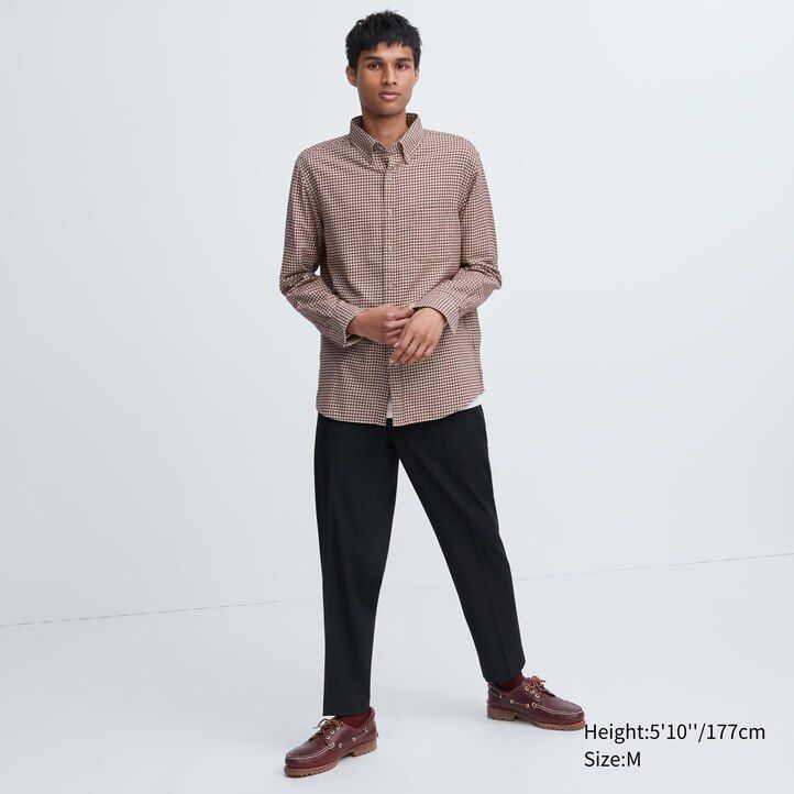 moške rdeče flanelaste srajce uniqlo regular fit z ovratnikom in gumbi