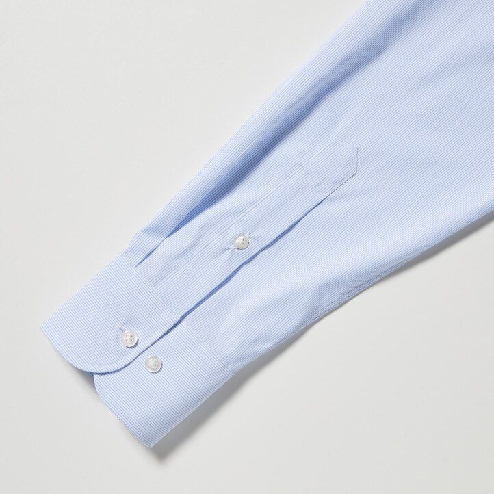 moške srajce uniqlo easyre stretch slim fit s črtastim ovratnikom in delnim izrezom modre barve
