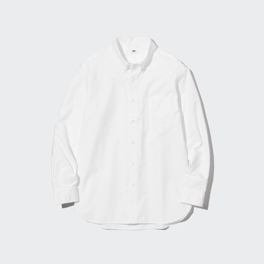 moške srajce uniqlo regular fit oxford z gumbi in ovratnikom bele barve