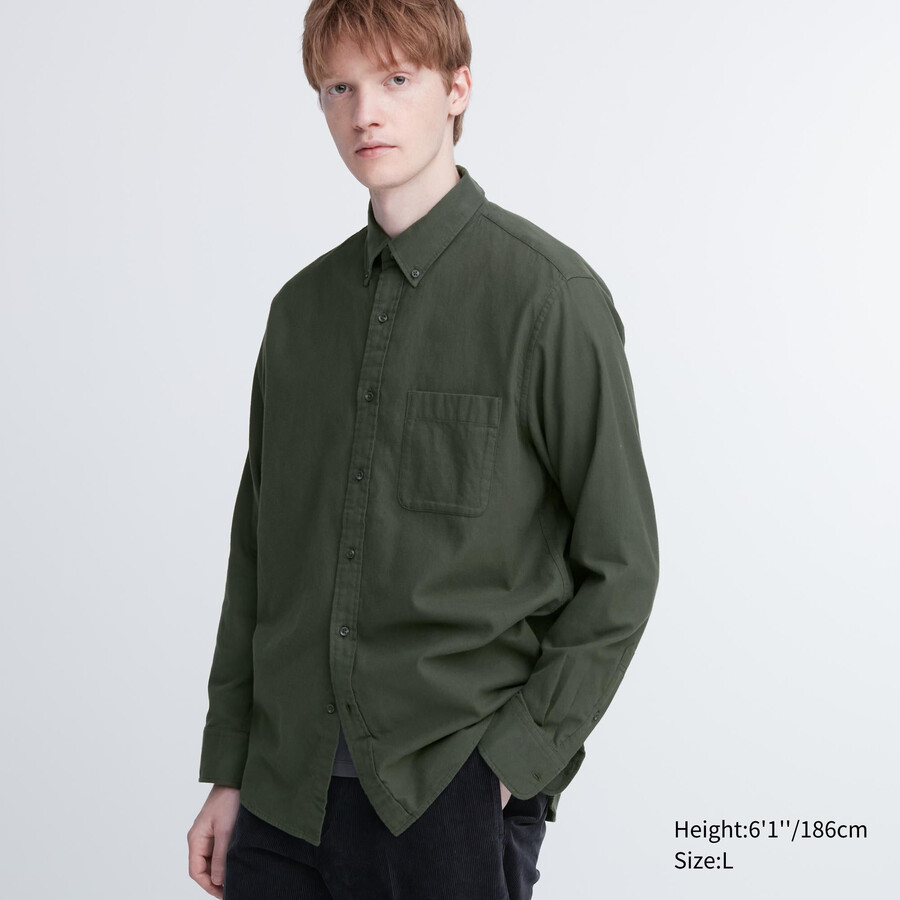 moške srajce uniqlo flannel regular fit t-shirt olivno modre barve
