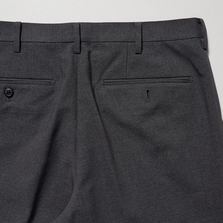 temno sive moške ultra lahke volnene obleke uniqlo airsense