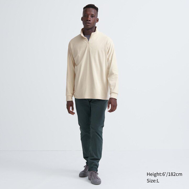 moške majice uniqlo fleece stretch z rokavi in polovično zadrgo črne