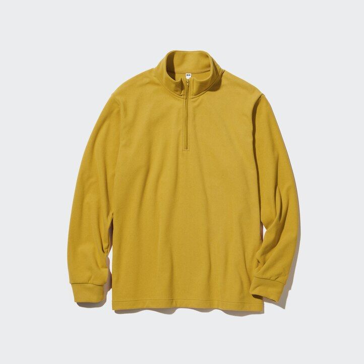 moške majice uniqlo fleece stretch z rokavi in polovično zadrgo črne