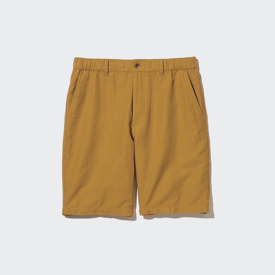 moške hlače uniqlo iz mešanice lana gorčične barve