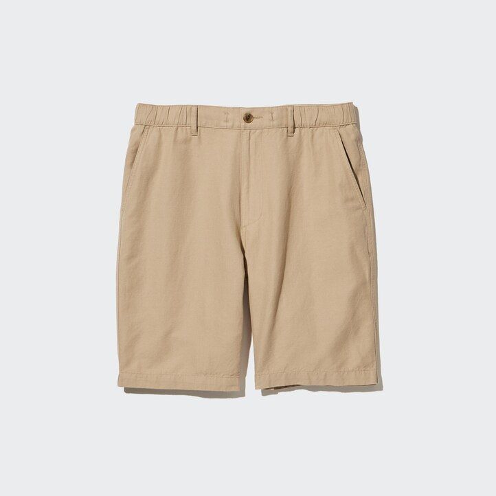 moške hlače uniqlo iz mešanice lana gorčične barve
