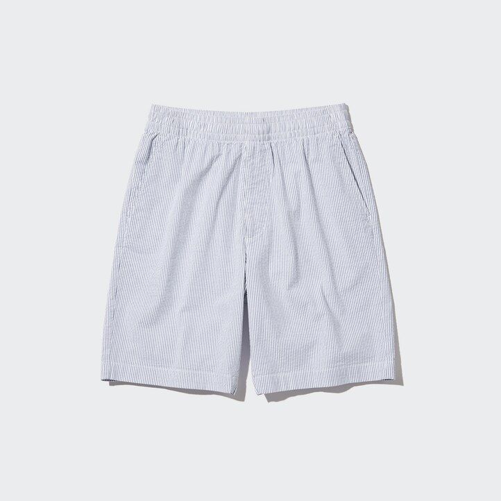 moške hlače uniqlo dry stretch seersucker easys modre barve