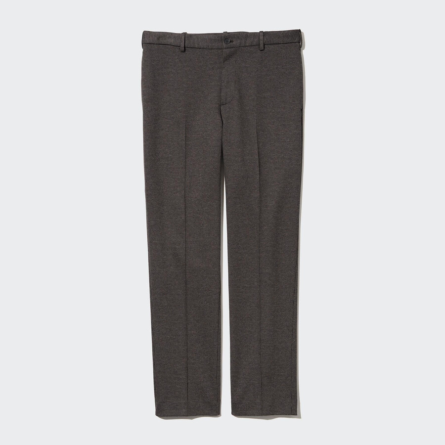 moške hlače uniqlo smart houndstooth do gležnjev temno rjave barve