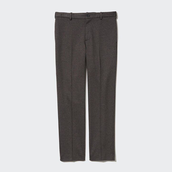 moške hlače uniqlo smart houndstooth do gležnjev temno rjave barve