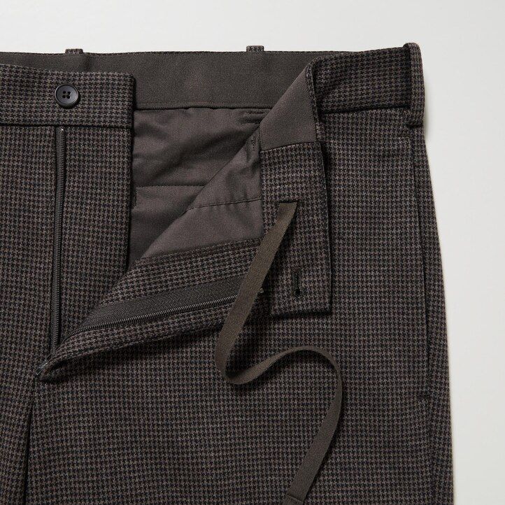 moške hlače uniqlo smart houndstooth do gležnjev temno rjave barve