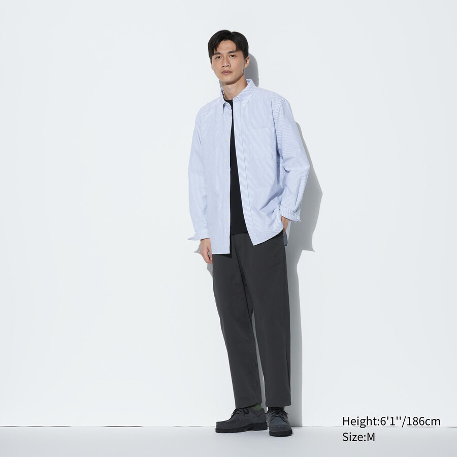 moške hlače uniqlo cotton relaxed fit do gležnjev temno sive