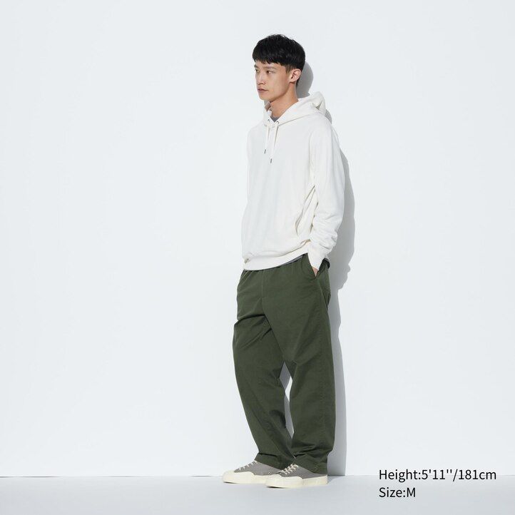 moške hlače uniqlo cotton relaxed fit do gležnjev temno sive