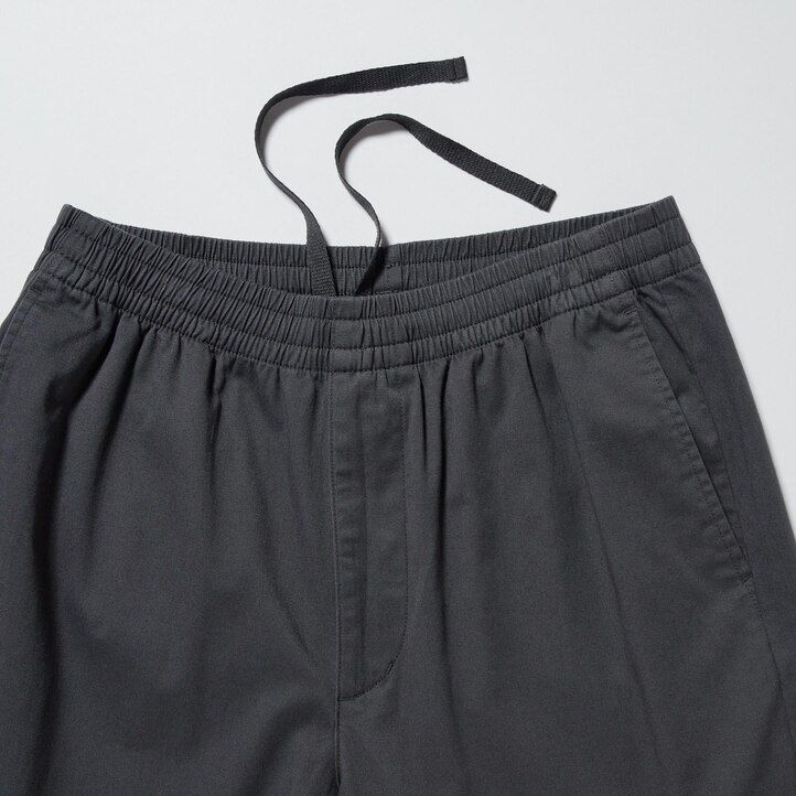 moške hlače uniqlo cotton relaxed fit do gležnjev temno sive