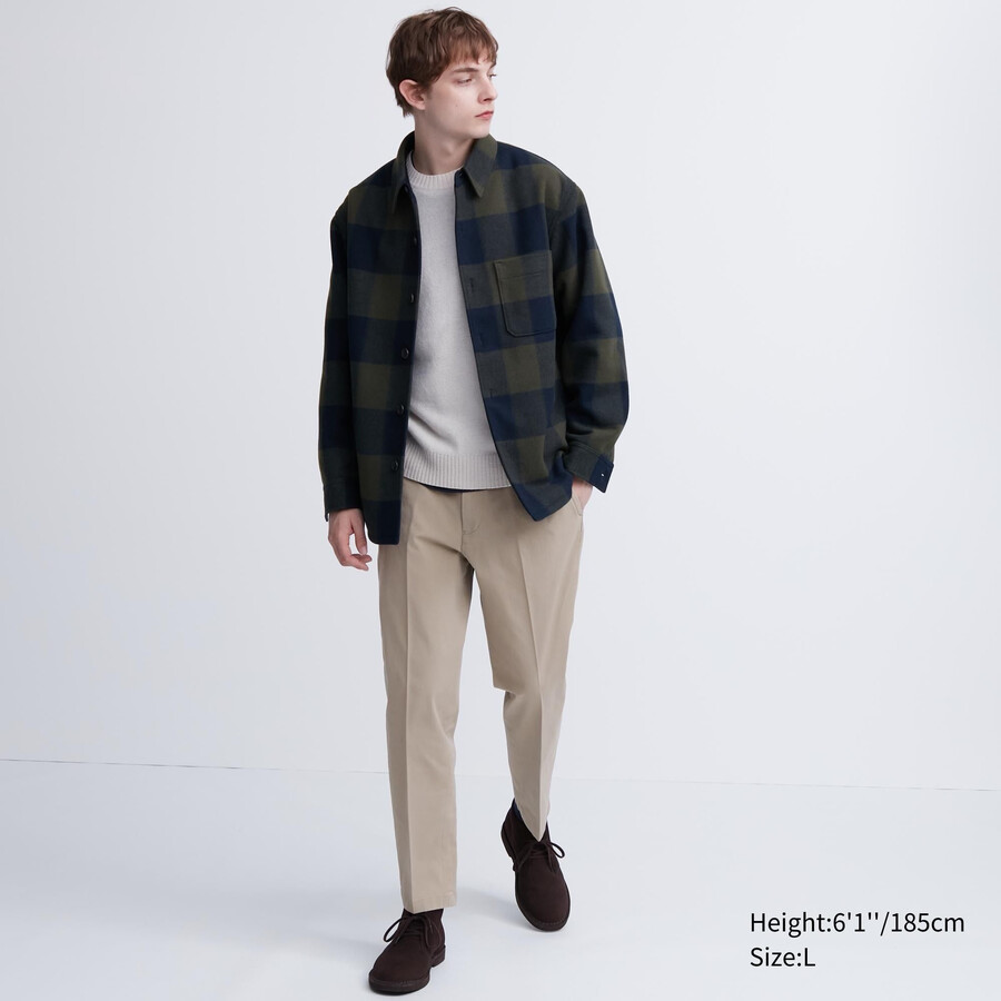 bež moške elegantne bombažne hlače uniqlo do gležnjev