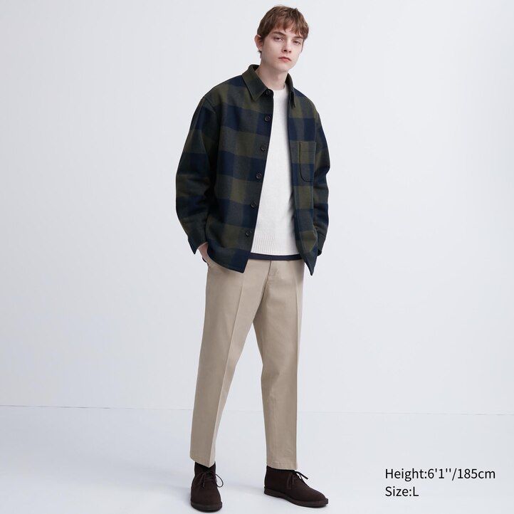 bež moške elegantne bombažne hlače uniqlo do gležnjev