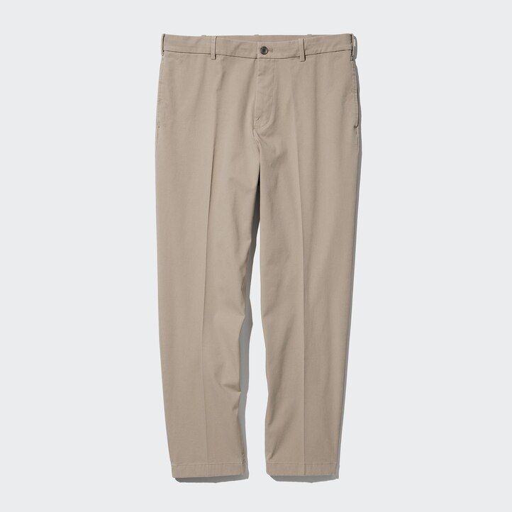 bež moške elegantne bombažne hlače uniqlo do gležnjev