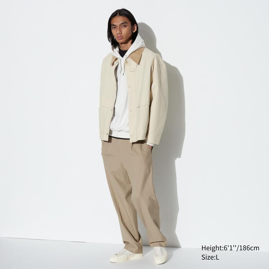 moške hlače uniqlo pleated wide leg bež barve