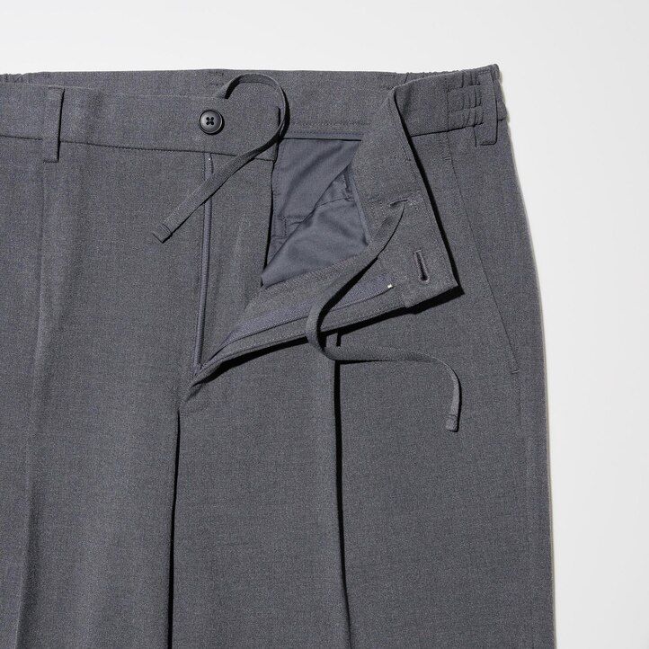 moške hlače uniqlo pleated wide leg bež barve