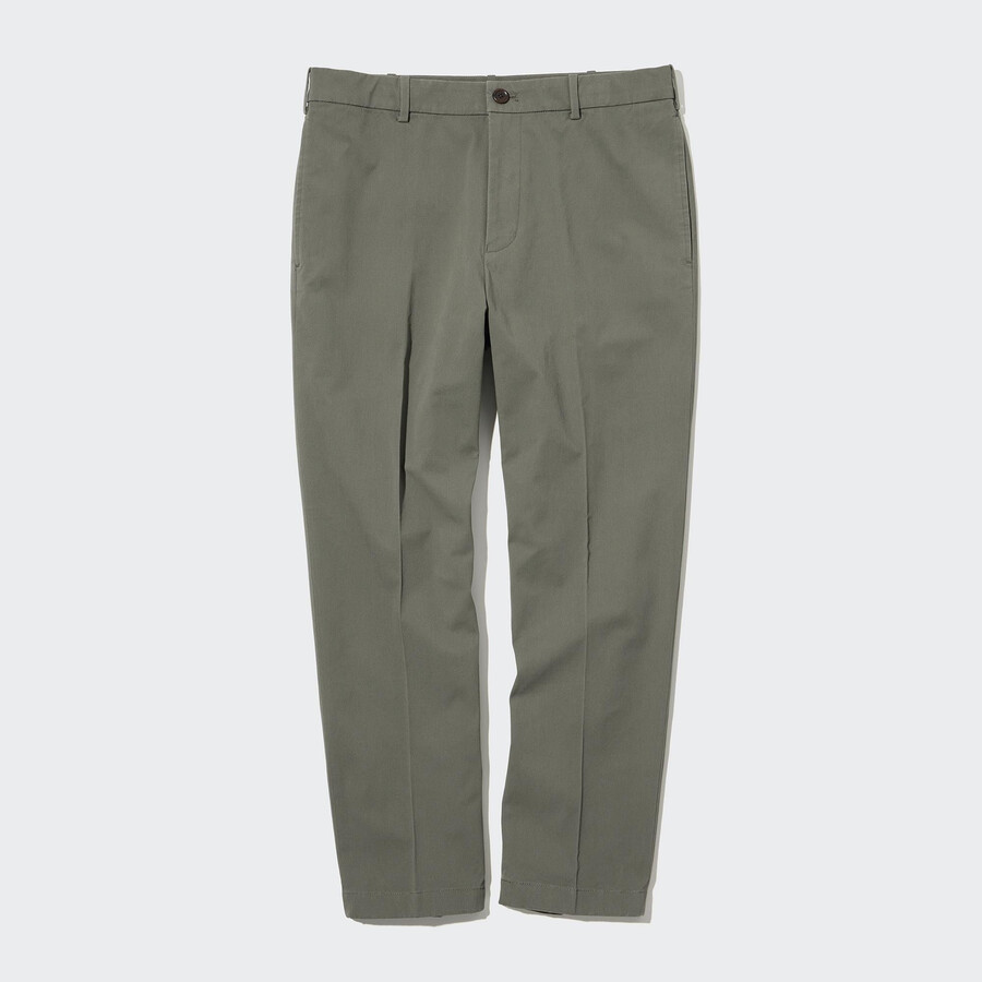 moške hlače uniqlo smart cotton do gležnjev v olivno rjavi barvi
