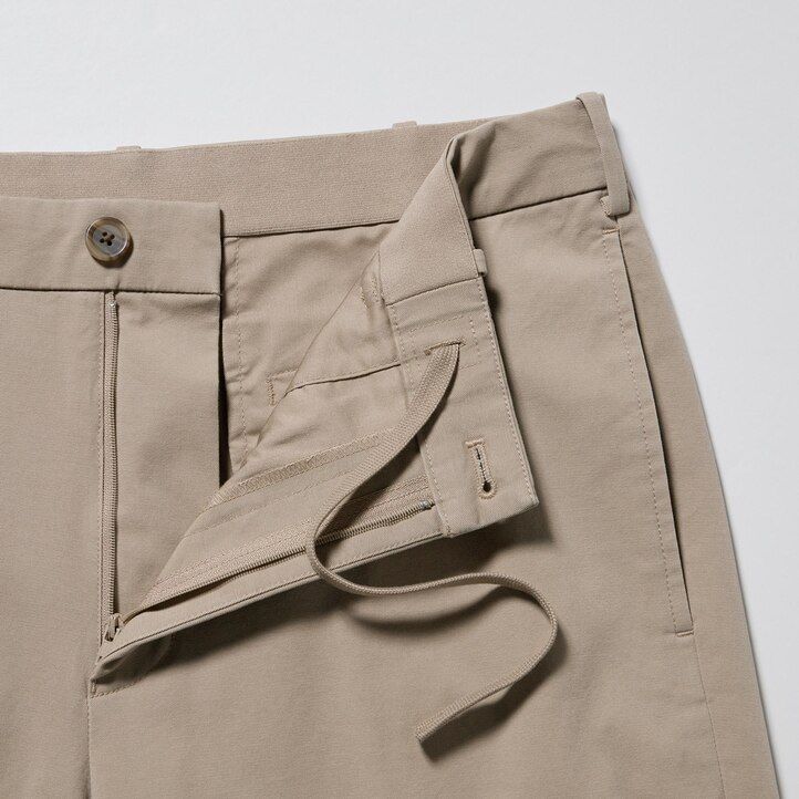 moške hlače uniqlo smart cotton do gležnjev v olivno rjavi barvi