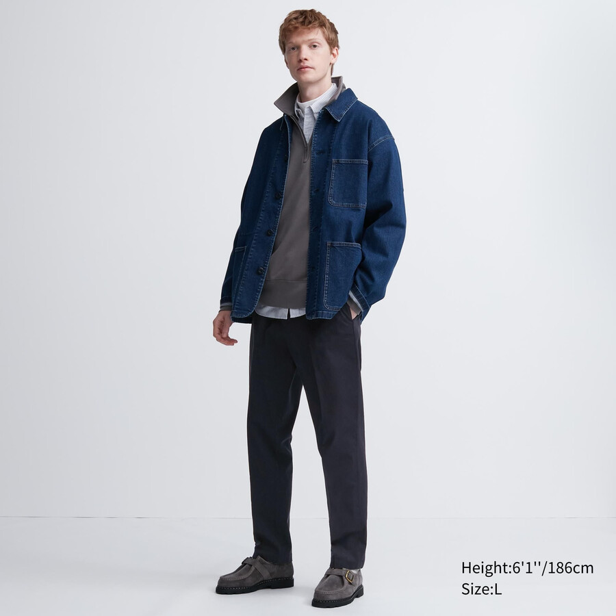 moške hlače uniqlo smart cotton do gležnjev v temno modri barvi