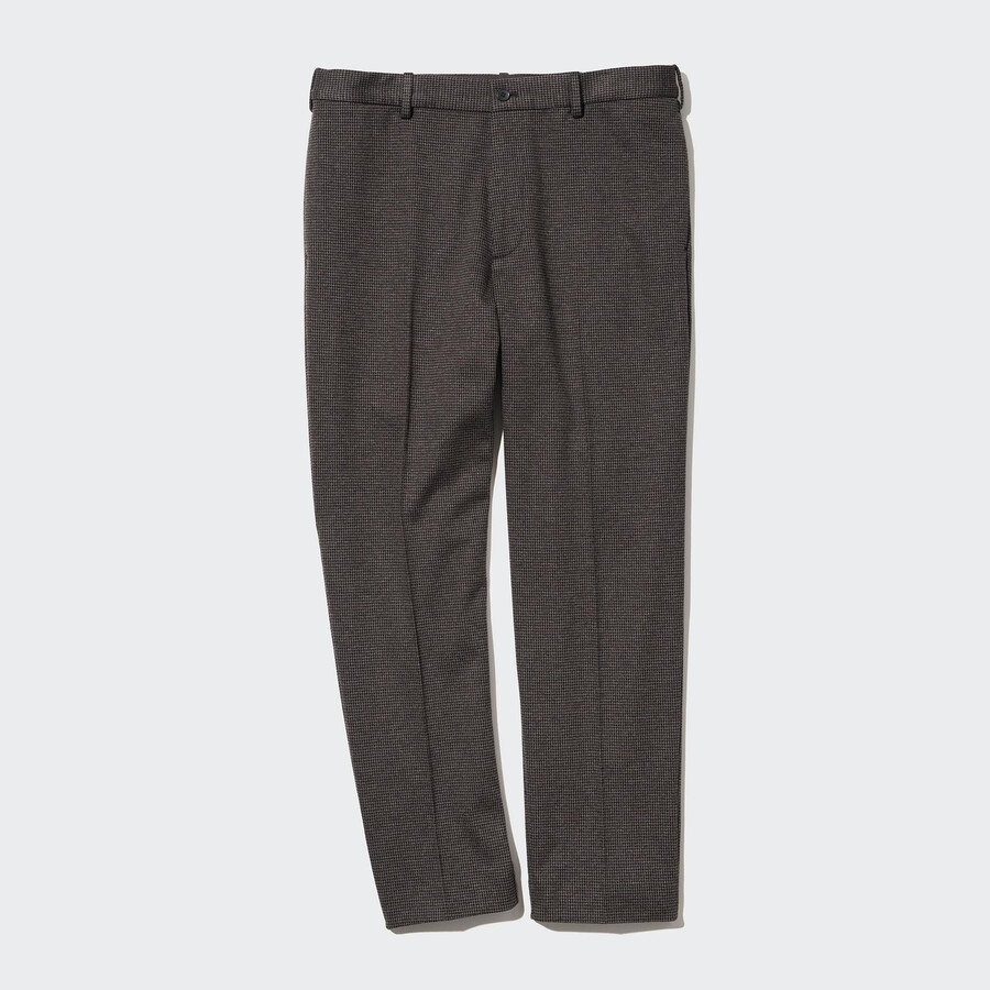temno rjave moške elegantne hlače uniqlo houndstooth do gležnjev