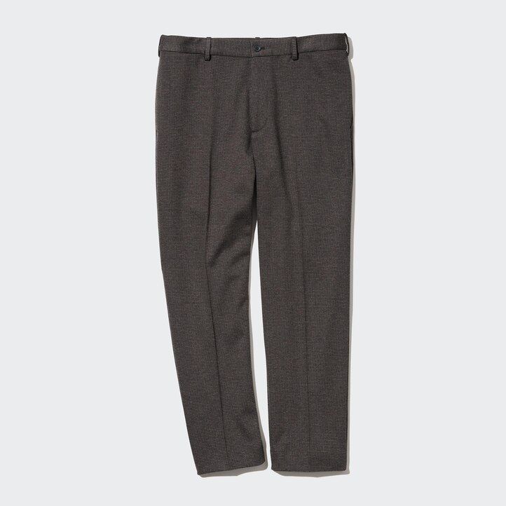 temno rjave moške elegantne hlače uniqlo houndstooth do gležnjev