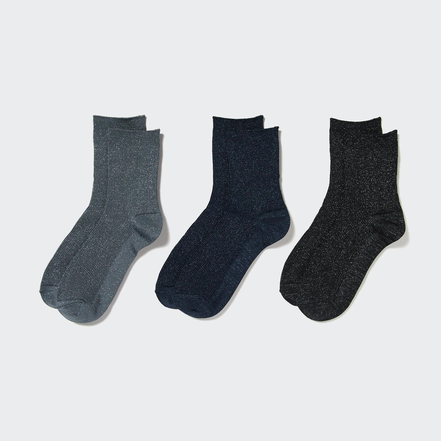 Ženske nogavice uniqlo glitter trije pari temno sive