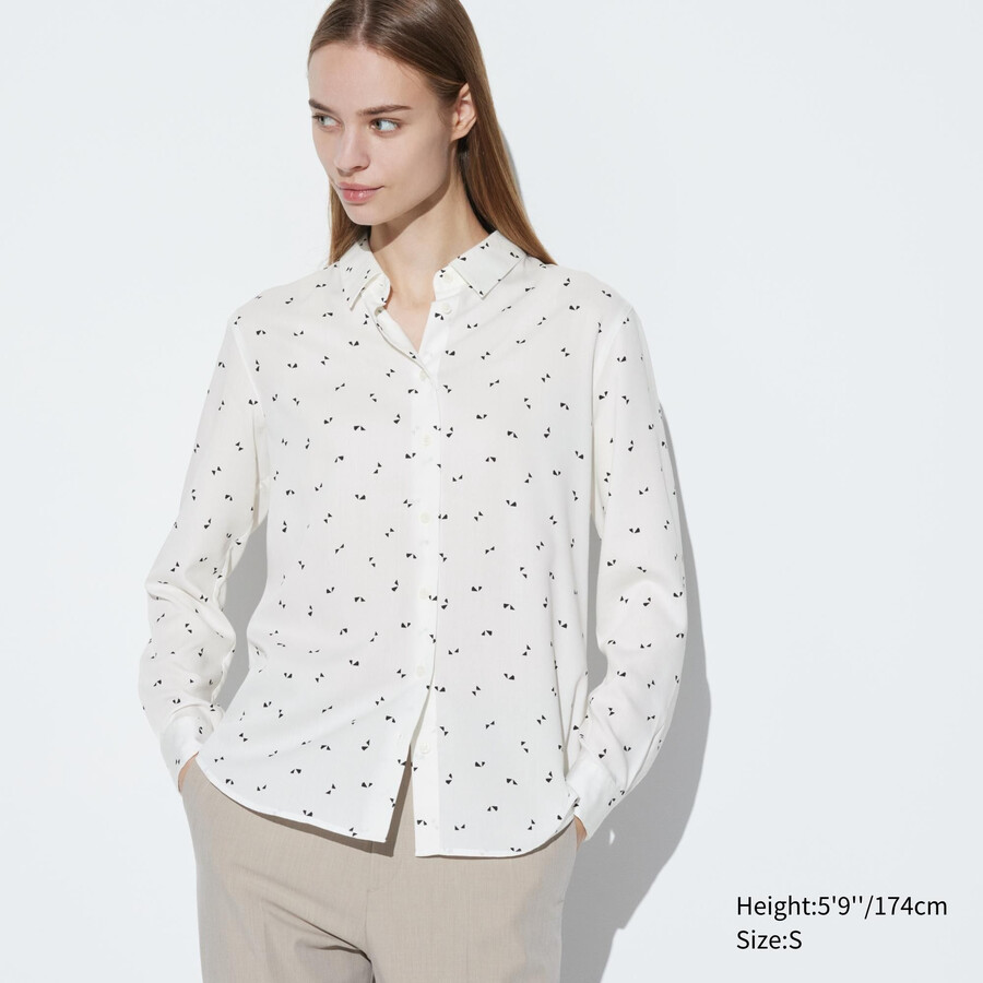 bela ženska bluza z rokavi uniqlo rayon s potiskom