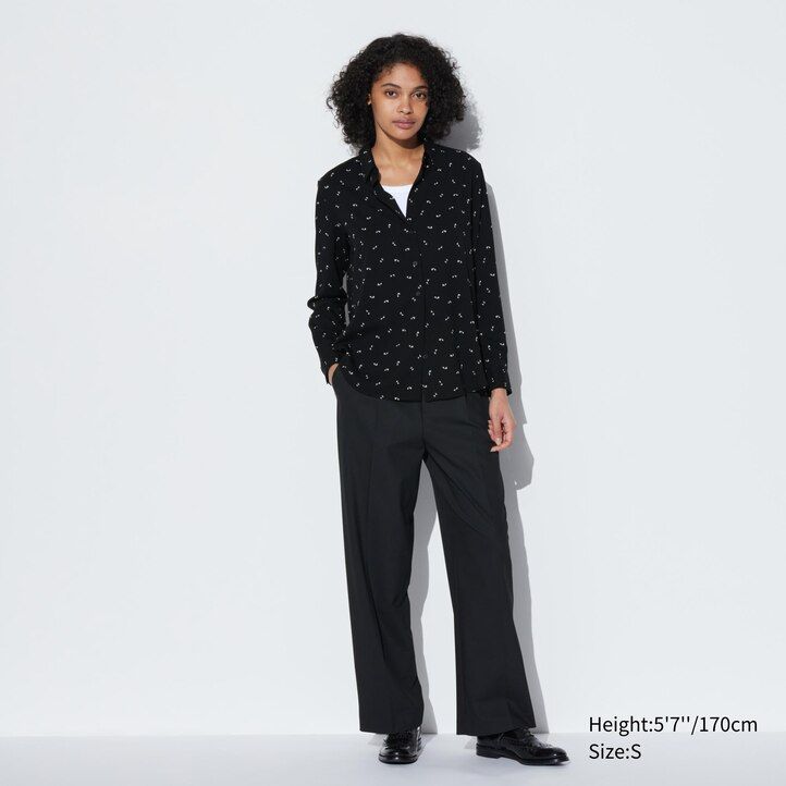 bela ženska bluza z rokavi uniqlo rayon s potiskom