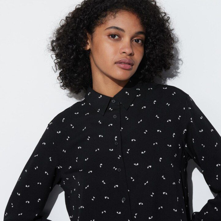 bela ženska bluza z rokavi uniqlo rayon s potiskom