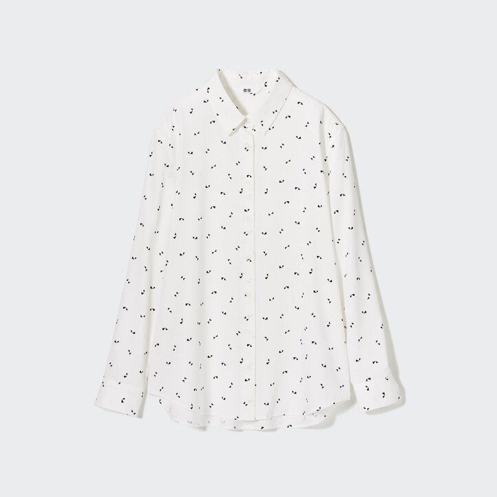 bela ženska bluza z rokavi uniqlo rayon s potiskom